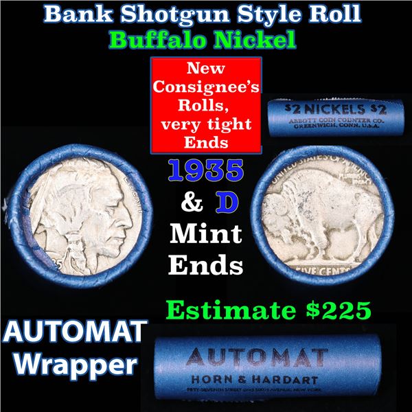 Buffalo Nickel Shotgun Roll in Old Bank Style 'Abbott Coin Counter & Automat' Wrapper 1935 & d Mint 