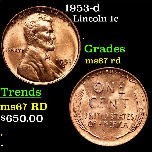 1953-d Lincoln Cent 1c Grades GEM++ Unc RD