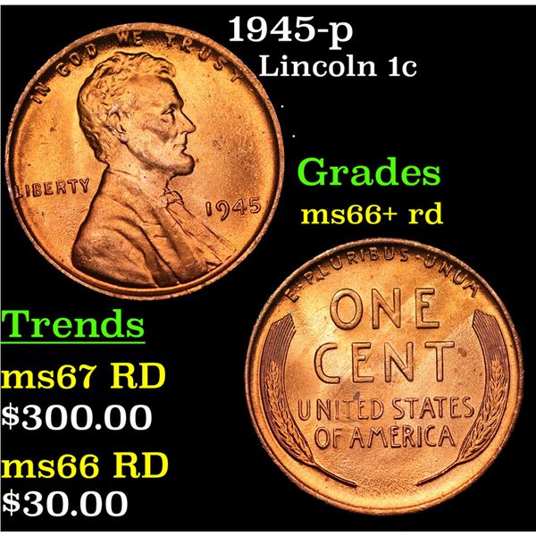 1945-p Lincoln Cent 1c Grades GEM++ RD