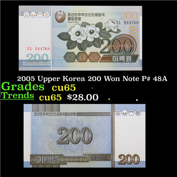 2005 Upper Korea 200 Won Note P# 48A Grades Gem CU