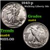 Image 1 : 1943-p Walking Liberty Half Dollar 50c Grades Choice Unc