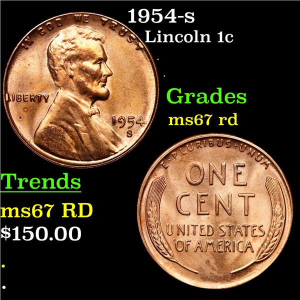 1954-s Lincoln Cent 1c Grades GEM++ Unc RD