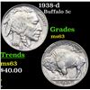 Image 1 : 1938-d Buffalo Nickel 5c Grades Select Unc