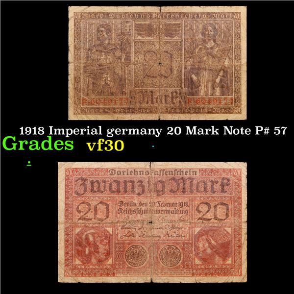 1918 Imperial germany 20 Mark Note P# 57 Grades vf++