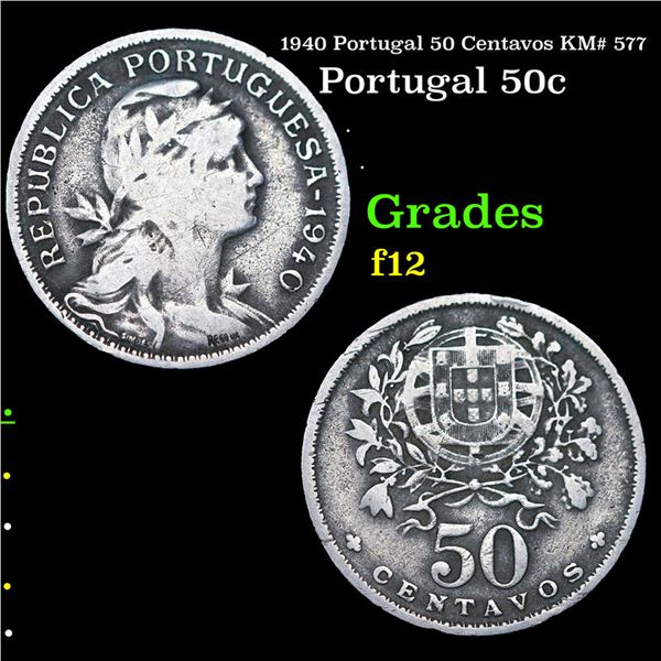 1940 Portugal 50 Centavos KM# 577 Grades f, fine