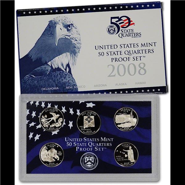 2008 United States Quarters Proof Set, 5 Coins Inside!