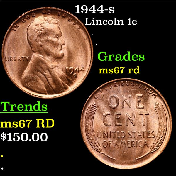 1944-s Lincoln Cent 1c Grades GEM++ Unc RD