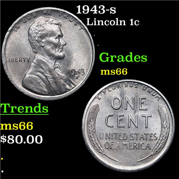 1943-s Lincoln Cent 1c Grades GEM+ Unc