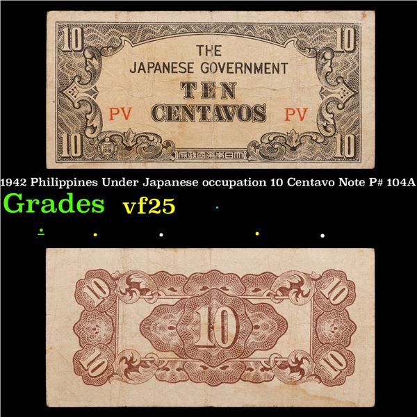 1942 Philippines Under Japanese occupation 10 Centavo Note P# 104A Grades vf+
