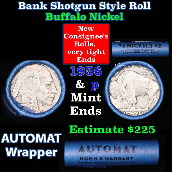Buffalo Nickel Shotgun Roll in Old Bank Style 'Abbott Coin Counter & Automat' Wrapper 1936 & p Mint 