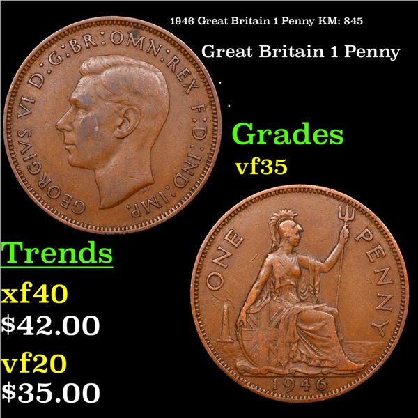 1946 Great Britain 1 Penny KM: 845 Grades vf++
