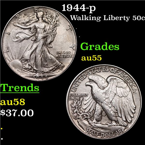 1944-p Walking Liberty Half Dollar 50c Grades Choice AU