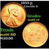 Image 1 : 1953-p Lincoln Cent 1c Grades GEM+ Unc RD