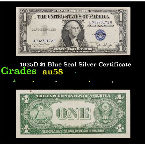 1935D $1 Blue Seal Silver Certificate Grades Choice AU/BU Slider