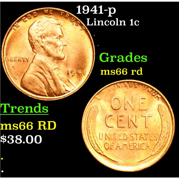 1941-p Lincoln Cent 1c Grades GEM+ Unc RD