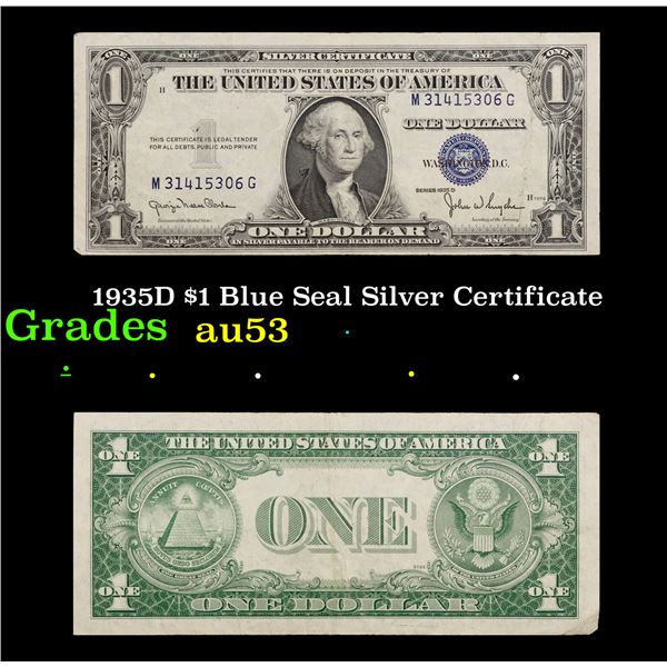 1935D $1 Blue Seal Silver Certificate Grades Select AU