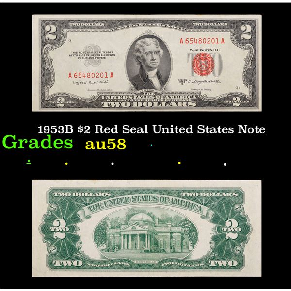 1953B $2 Red Seal United States Note Grades Choice AU/BU Slider