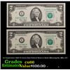 Image 1 : 2x Consecutive 2003 $2 Green Seal Federal Reserve Notes (Minneapolis, MN), CU! Grades Gem+ CU