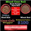 Image 1 : Mixed small cents 1c orig shotgun roll,  Wheat Cent, 1949-p Lincoln Cent other end, Coca Cola Brandt