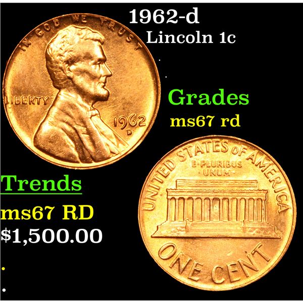 1962-d Lincoln Cent 1c Grades GEM++ Unc RD