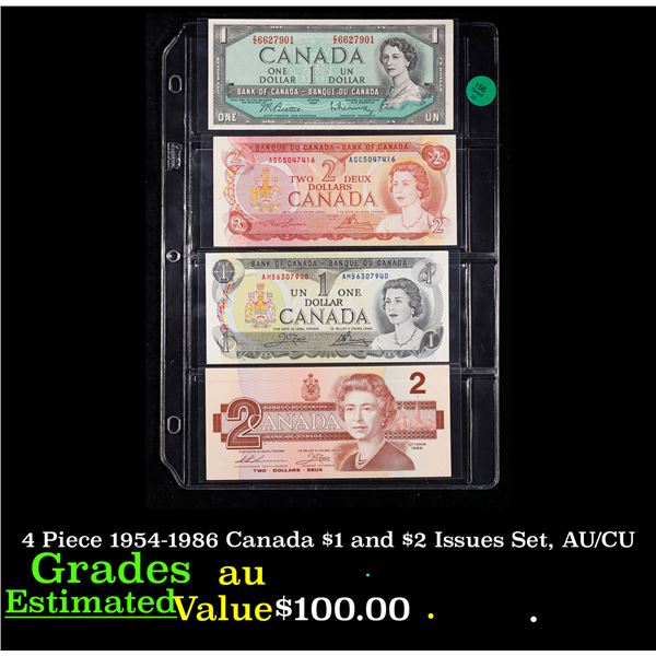 4 Piece 1954-1986 Canada $1 and $2 Issues Set, AU/CU Grades au