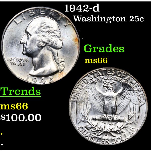 1942-d Washington Quarter 25c Grades GEM+ Unc