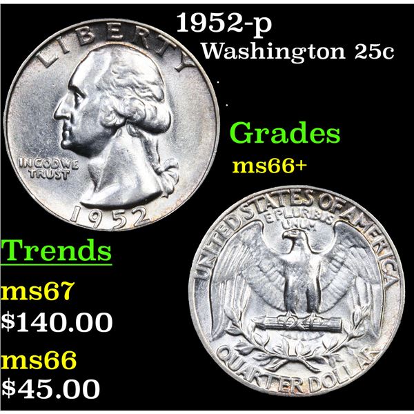 1952-p Washington Quarter 25c Grades GEM++ Unc