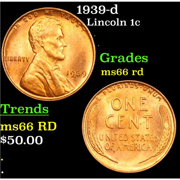 1939-d Lincoln Cent 1c Grades GEM+ Unc RD