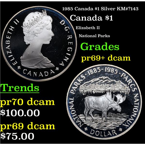 Proof 1985 Canada $1 Silver Canada Dollar KM#?143 $1 Grades GEM++ Proof Deep Cameo