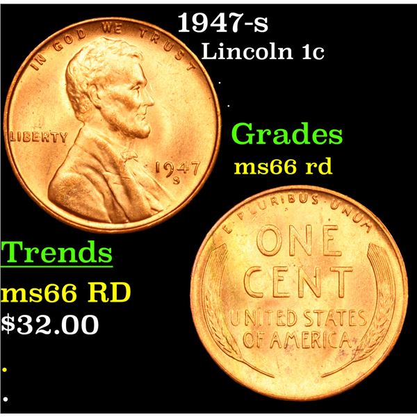 1947-s Lincoln Cent 1c Grades GEM+ Unc RD