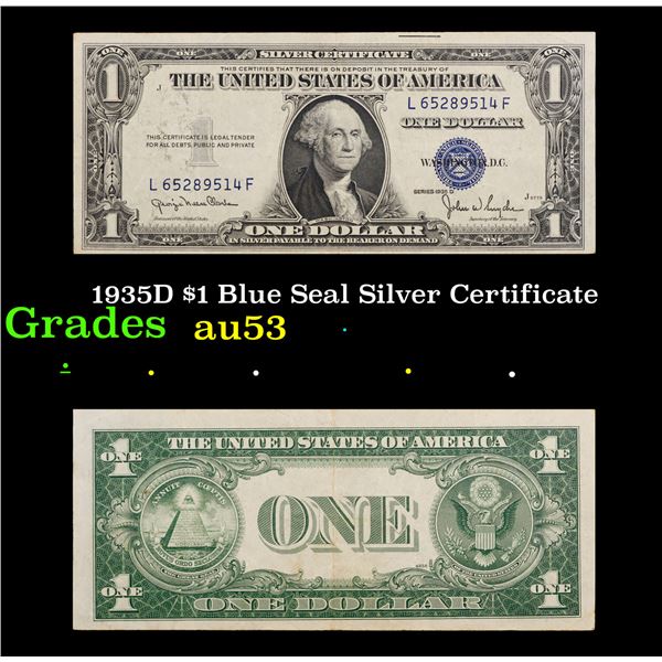 1935D $1 Blue Seal Silver Certificate Grades Select AU