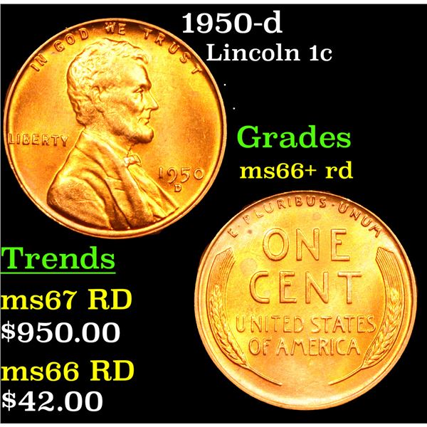 1950-d Lincoln Cent 1c Grades GEM++ RD