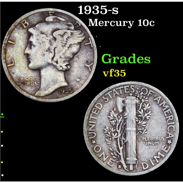 1935-s Mercury Dime 10c Grades vf++