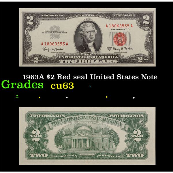 1963A $2 Red seal United States Note Grades Select CU
