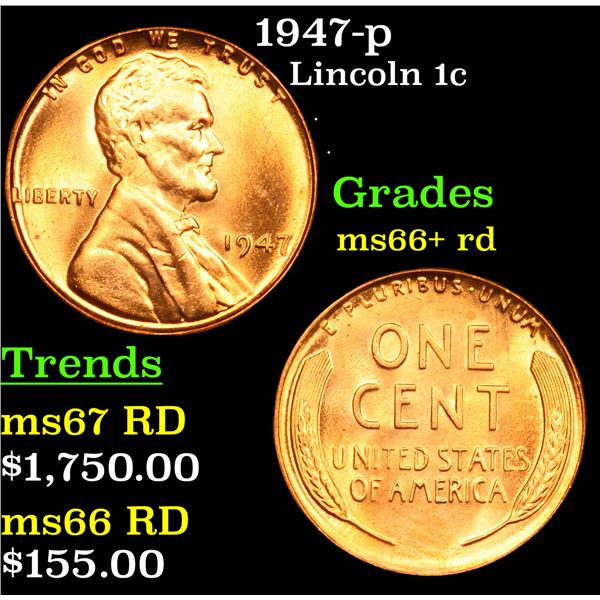 1947-p Lincoln Cent 1c Grades GEM++ RD