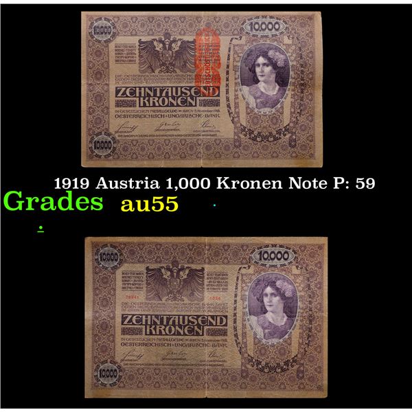 1919 Austria 1,000 Kronen Note P: 59 Grades Choice AU