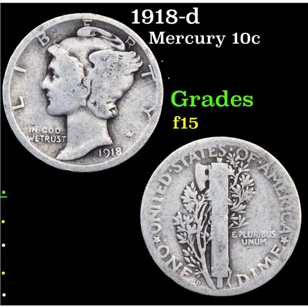 1918-d Mercury Dime 10c Grades f+