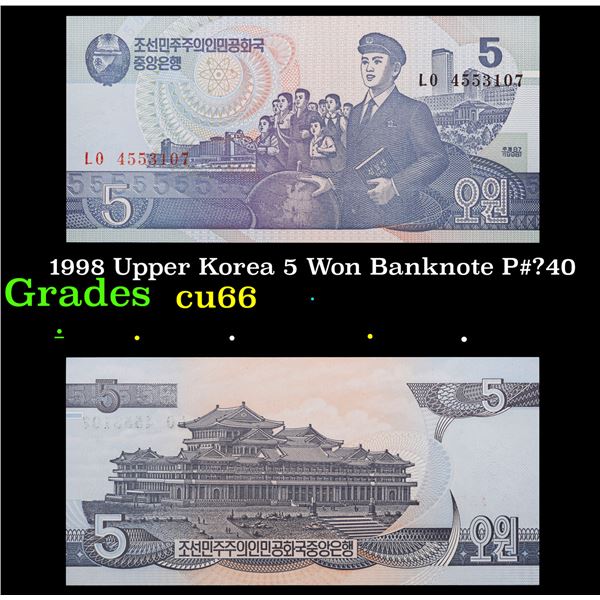 1998 Upper Korea 5 Won Banknote P#?40 Grades Gem+ CU