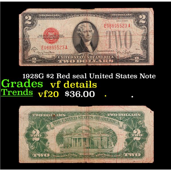 1928G $2 Red seal United States Note Grades vf details