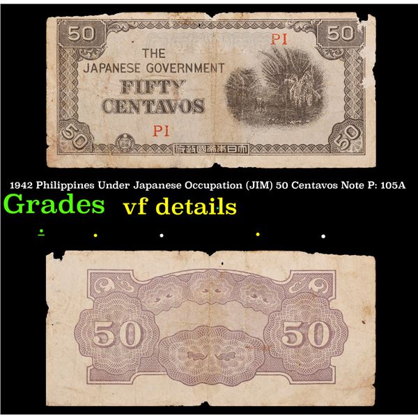 1942 Philippines Under Japanese Occupation (JIP) 50 Centavos Note P: 105A Grades vf details