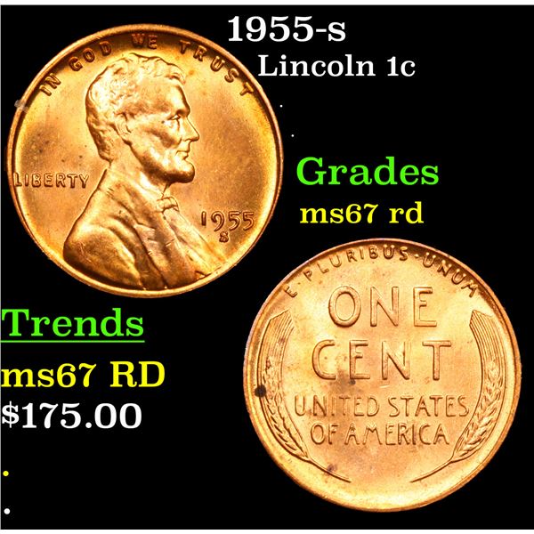 1955-s Lincoln Cent 1c Grades GEM++ Unc RD