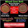 Image 1 : Mixed small cents 1c orig shotgun roll, Wheat Cent, 1920-p Lincoln Cent other end, Coca Cola Brandt 