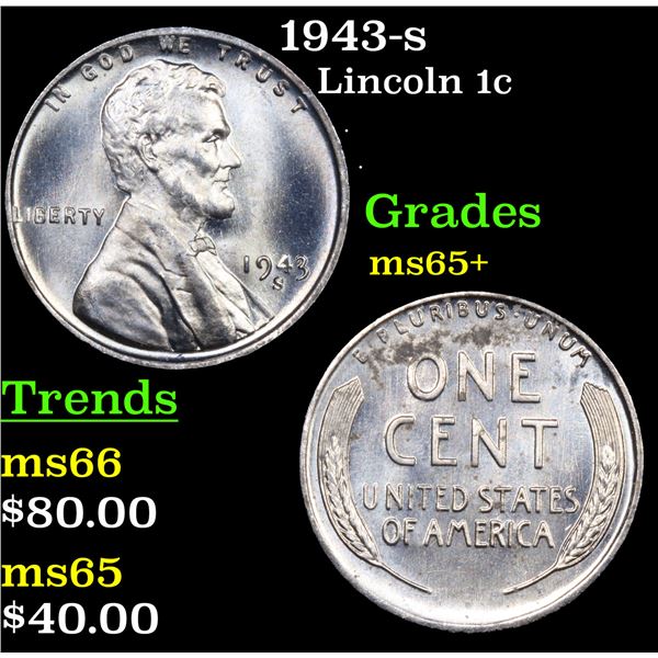 1943-s Lincoln Cent 1c Grades GEM+ Unc