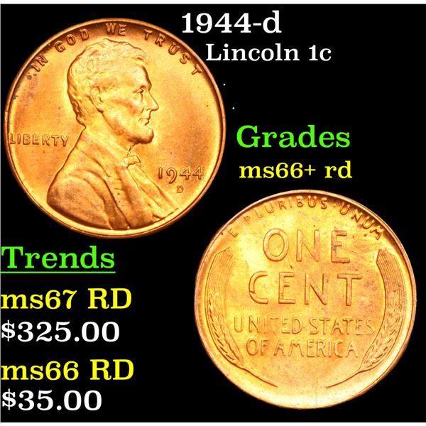 1944-d Lincoln Cent 1c Grades GEM++ RD