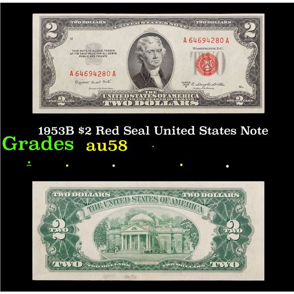 1953B $2 Red Seal United States Note Grades Choice AU/BU Slider