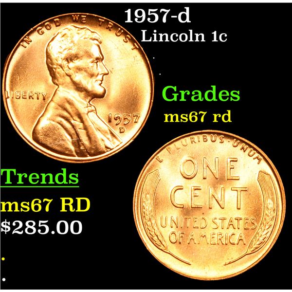 1957-d Lincoln Cent 1c Grades GEM++ Unc RD