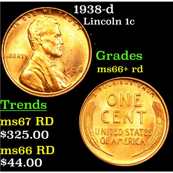 1938-d Lincoln Cent 1c Grades GEM++ RD