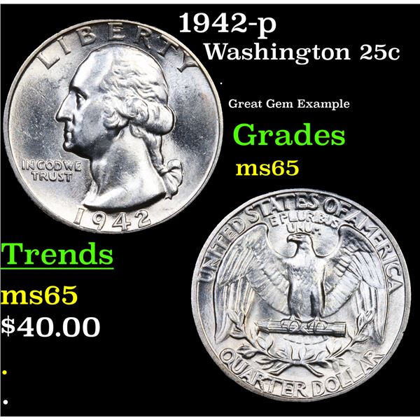 1942-p Washington Quarter 25c Grades GEM Unc