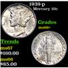 Image 1 : 1939-p Mercury Dime 10c Grades GEM++ Unc