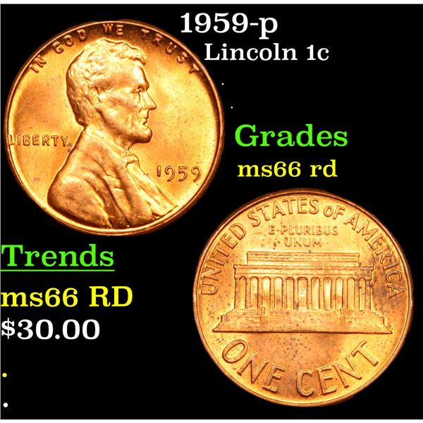 1959-p Lincoln Cent 1c Grades GEM+ Unc RD